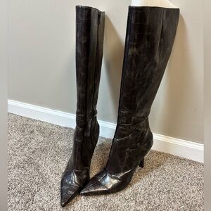 Nine West Blondey‎ W Pointy Toe Y2K Snakeskin Crocodile Tall Stiletto Boots